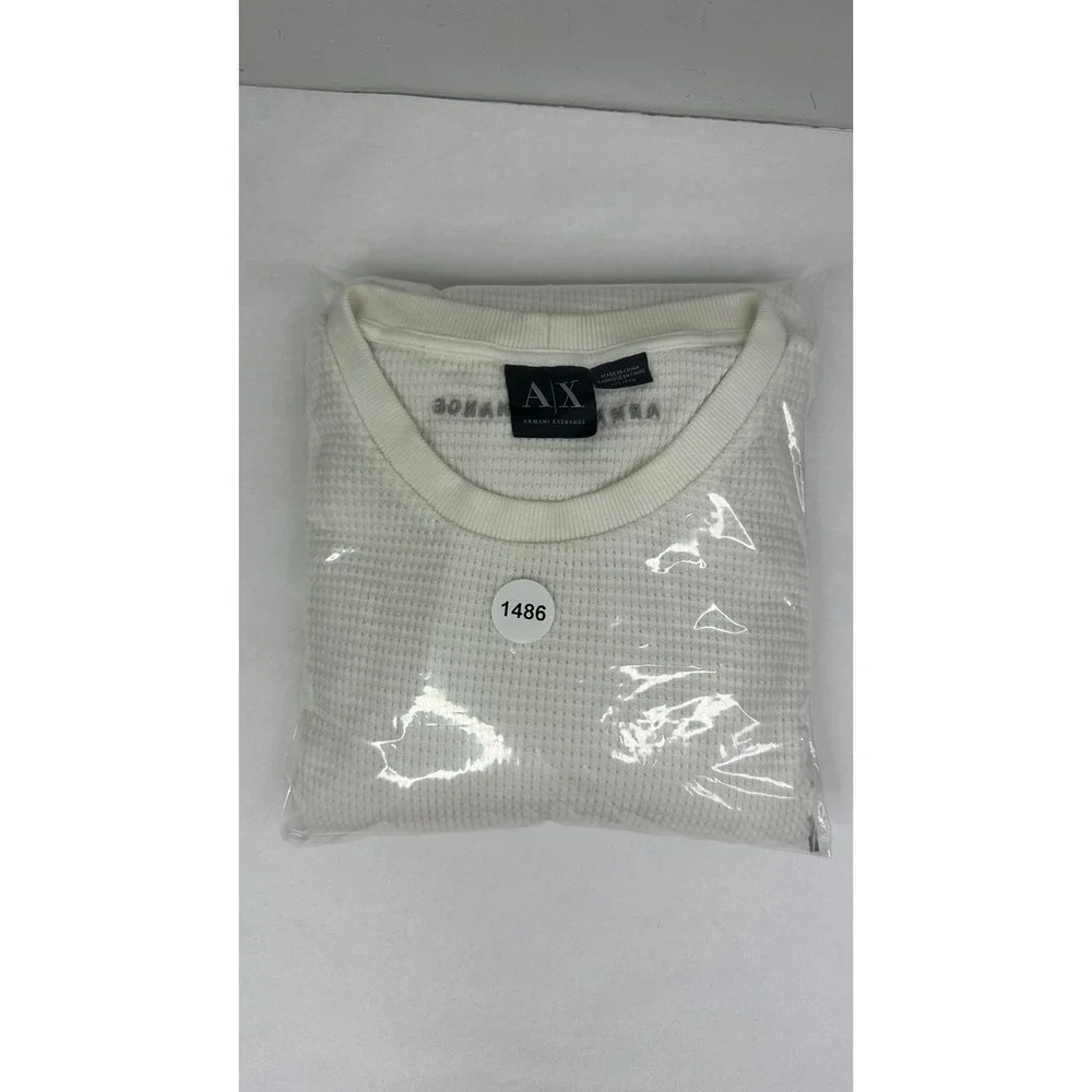 Armani Exchange Mens XXL White Waffle Knit Thermal Long Sleeve Shirt Logo Back
